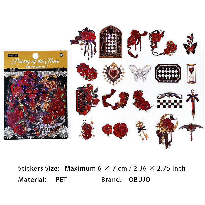 20 Pcs Rose Themed PET Stickers MGZS