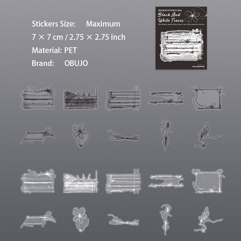 20 Pcs Black White Creative Journal PET Stickers HBHJ
