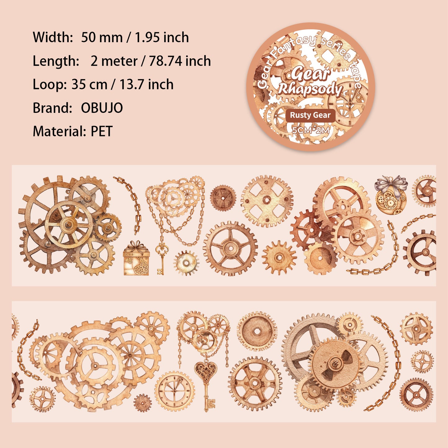 1 Roll Mechanical Gears Themed PET Tape CLKXQ