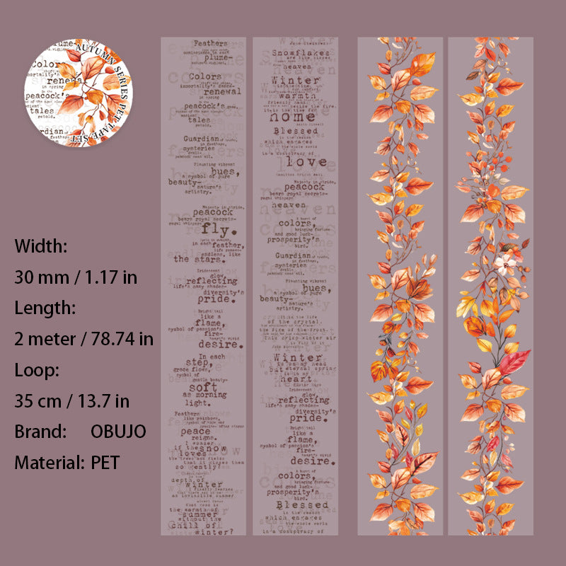 2 Rolls Autumn Themed PET Tapes Set QSJN