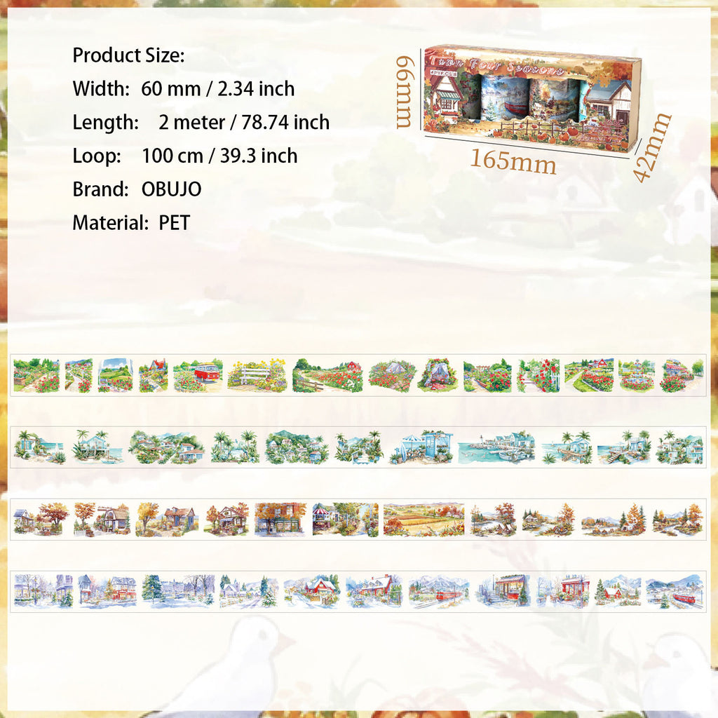 4 Rolls Town Country Landscape PET Stickers Tapes Set XZRZ
