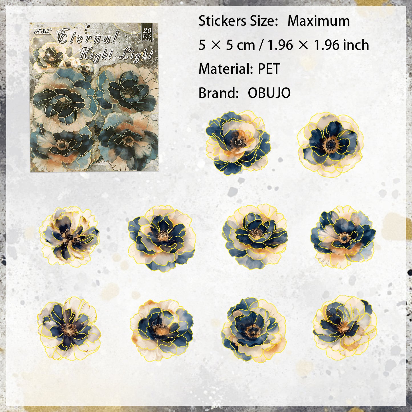 20 Pcs Gold Foil PET Flower Stickers XCHH