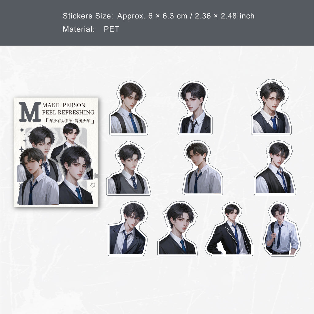 20 Pcs Handsome Boy PET Stickers NSYW