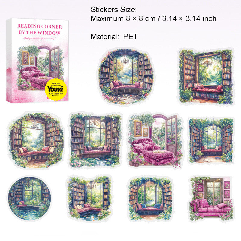 10 Pcs Reading Room Corner PET Stickers CBDSJ