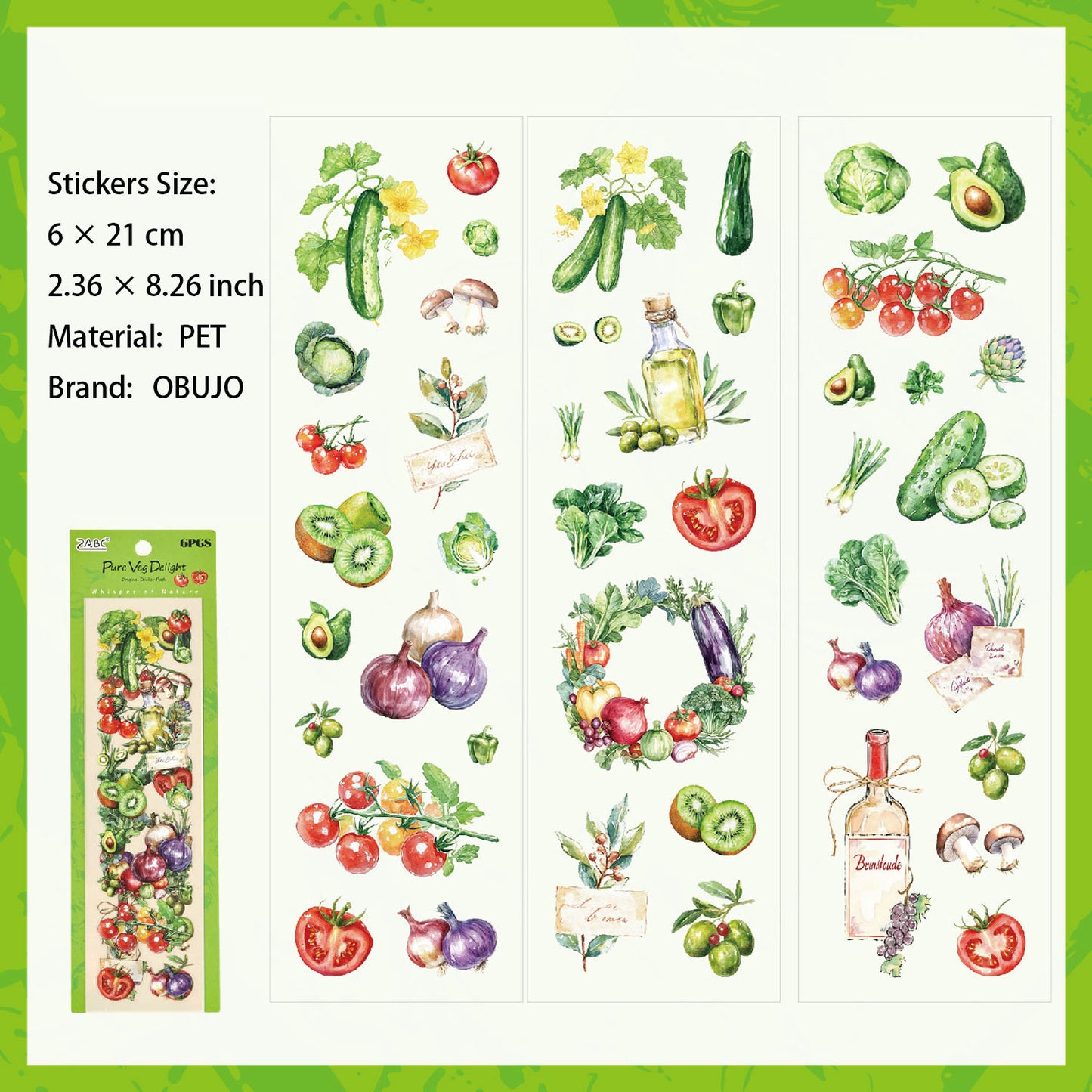 6 Sheets Vegetable Fruit PET Stickers ZRSG