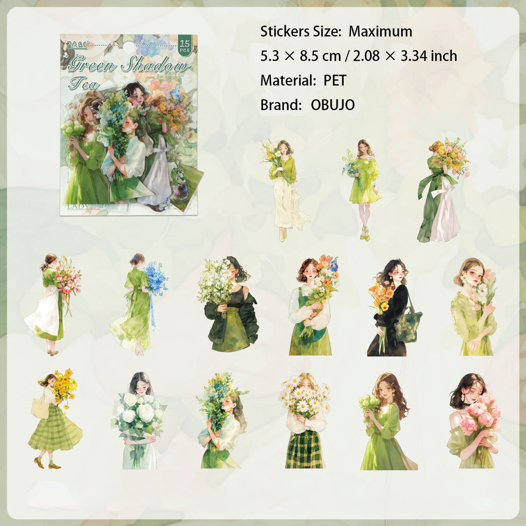 15 Pcs Flower Girl PET Stickers MMJR