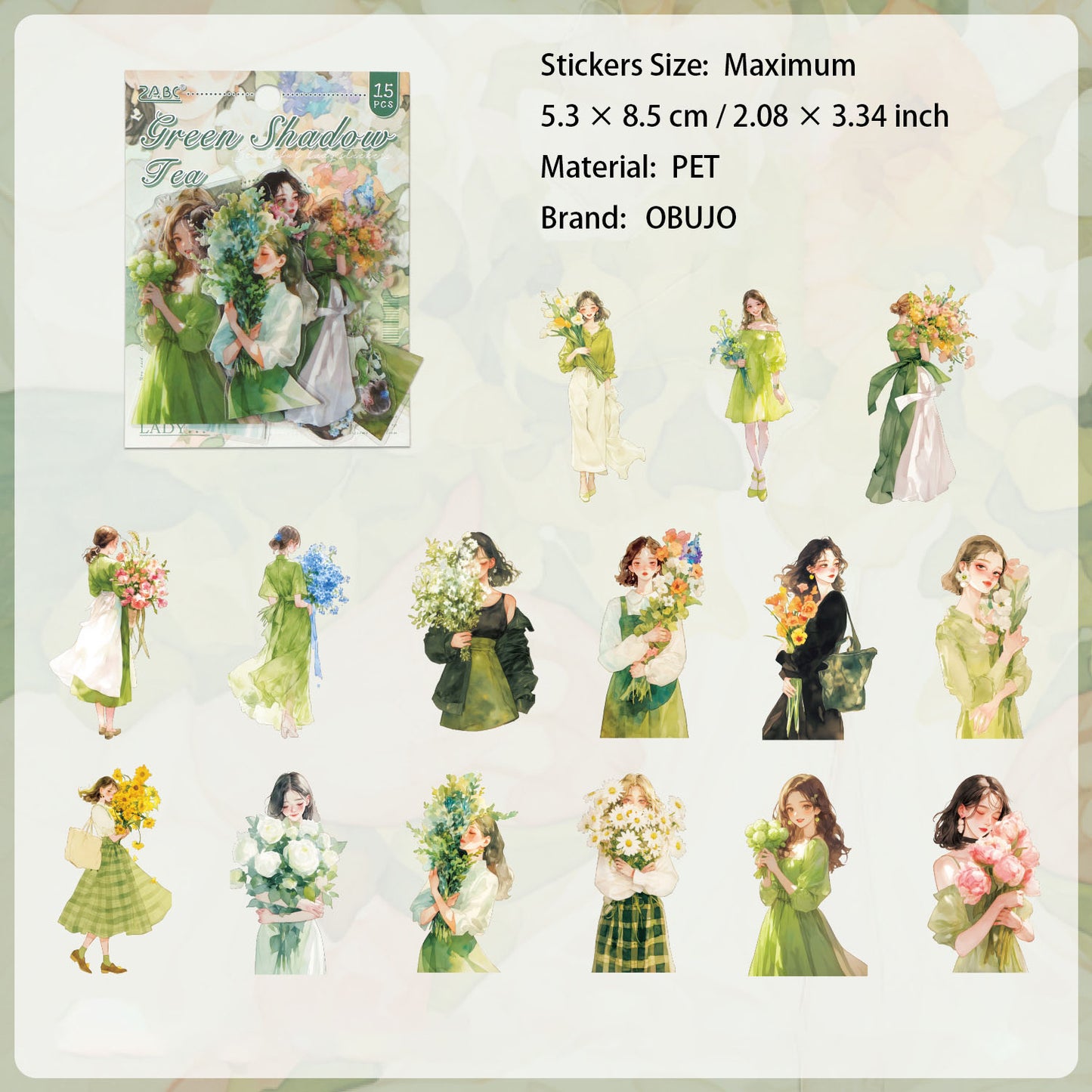 15 Pcs Flower Girl PET Stickers MMJR