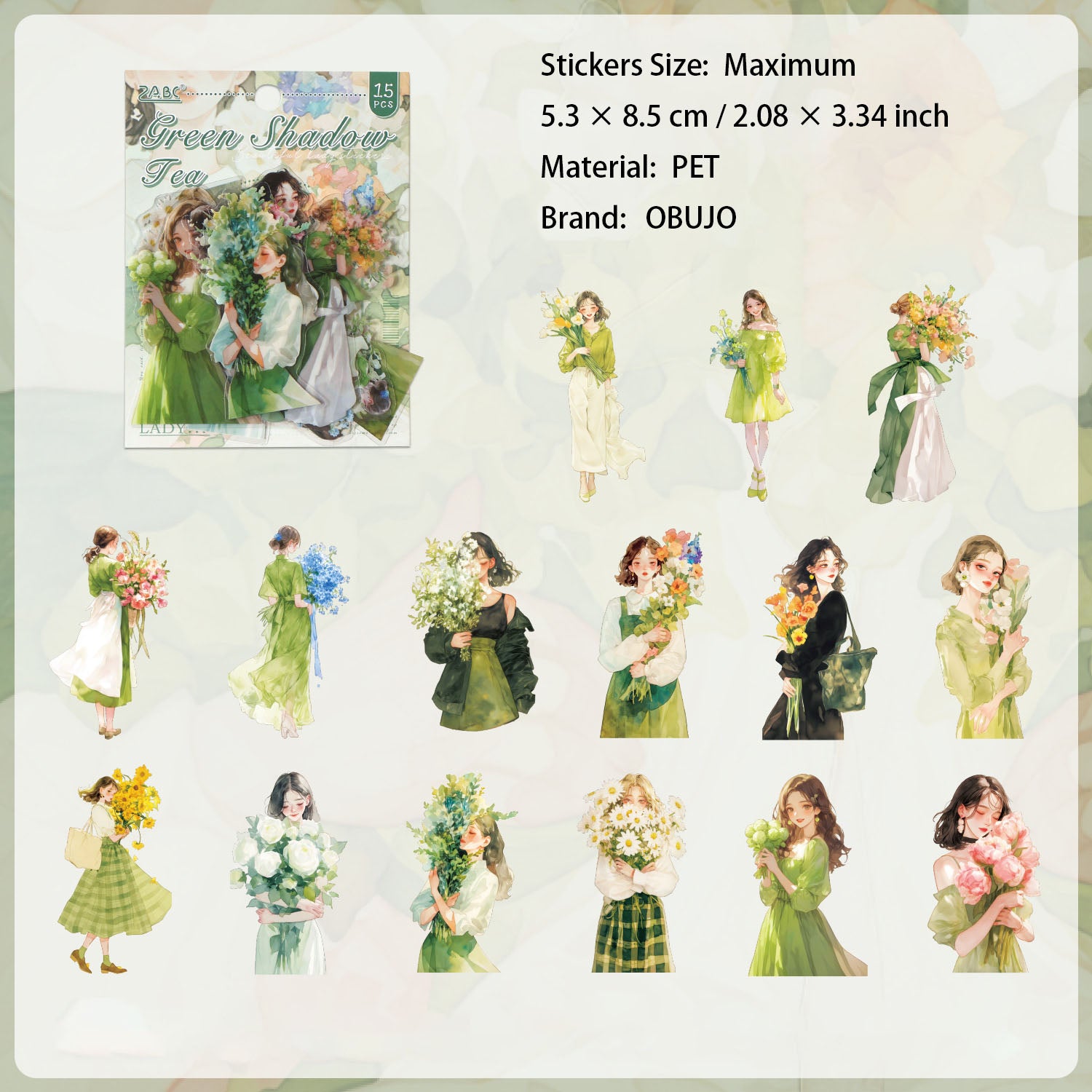 15 Pcs Flower Girl PET Stickers MMJR