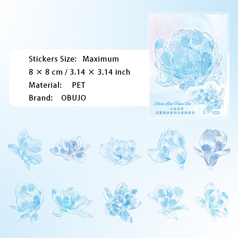 20 Pcs Watercolor Flower PET Stickers HWSL
