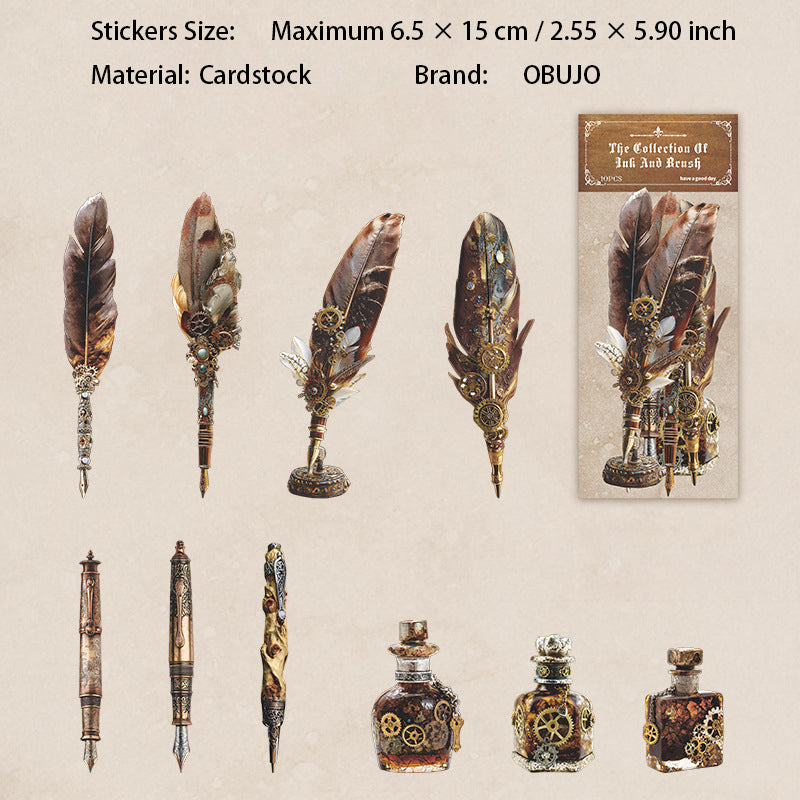 10 Pcs Feather Pen Cardstock Stickers BMZC