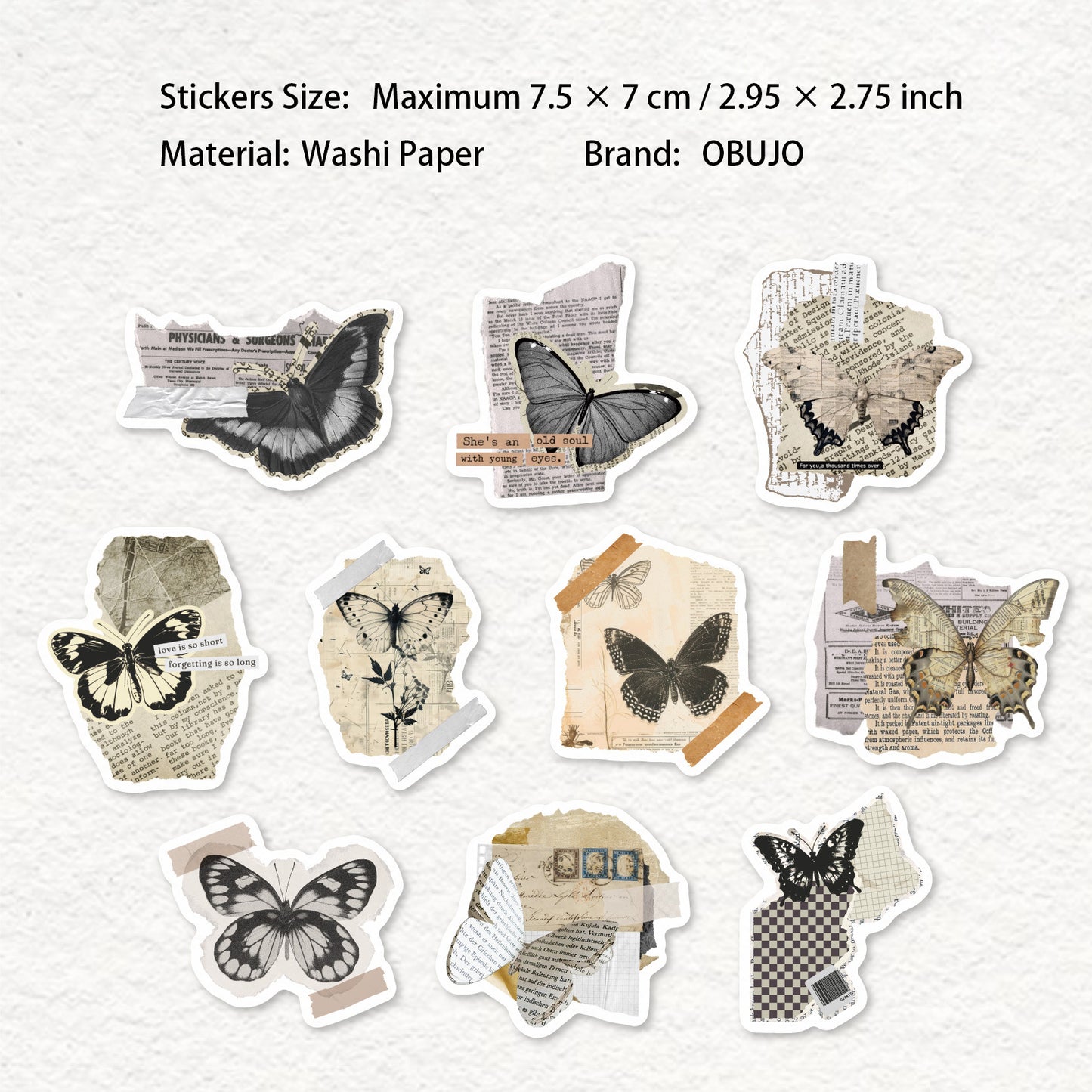 20 Pcs Vintage Newspaper Themed Washi Stickers JBXL