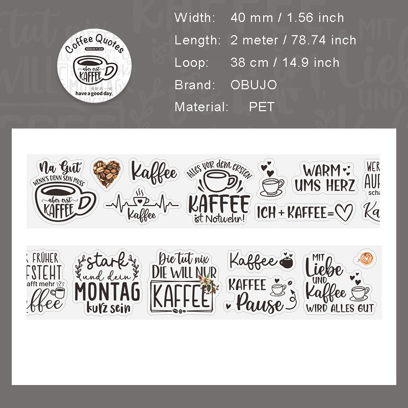 1 Roll Coffee Theme PET Stickers Tape KFYL