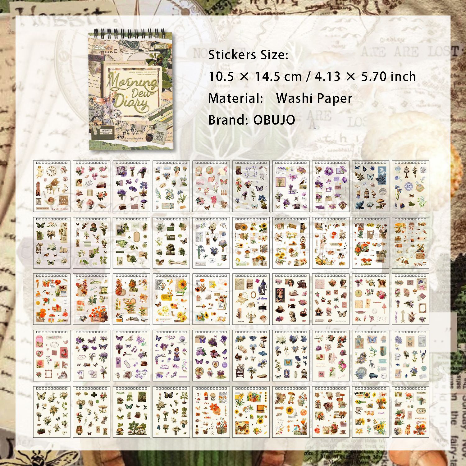 25 Sheets Vintage Journal Stickers Book GDSZ