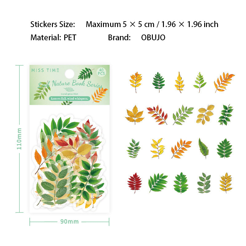 40 Pcs Leaf Texture PET Stickers YZZRCS