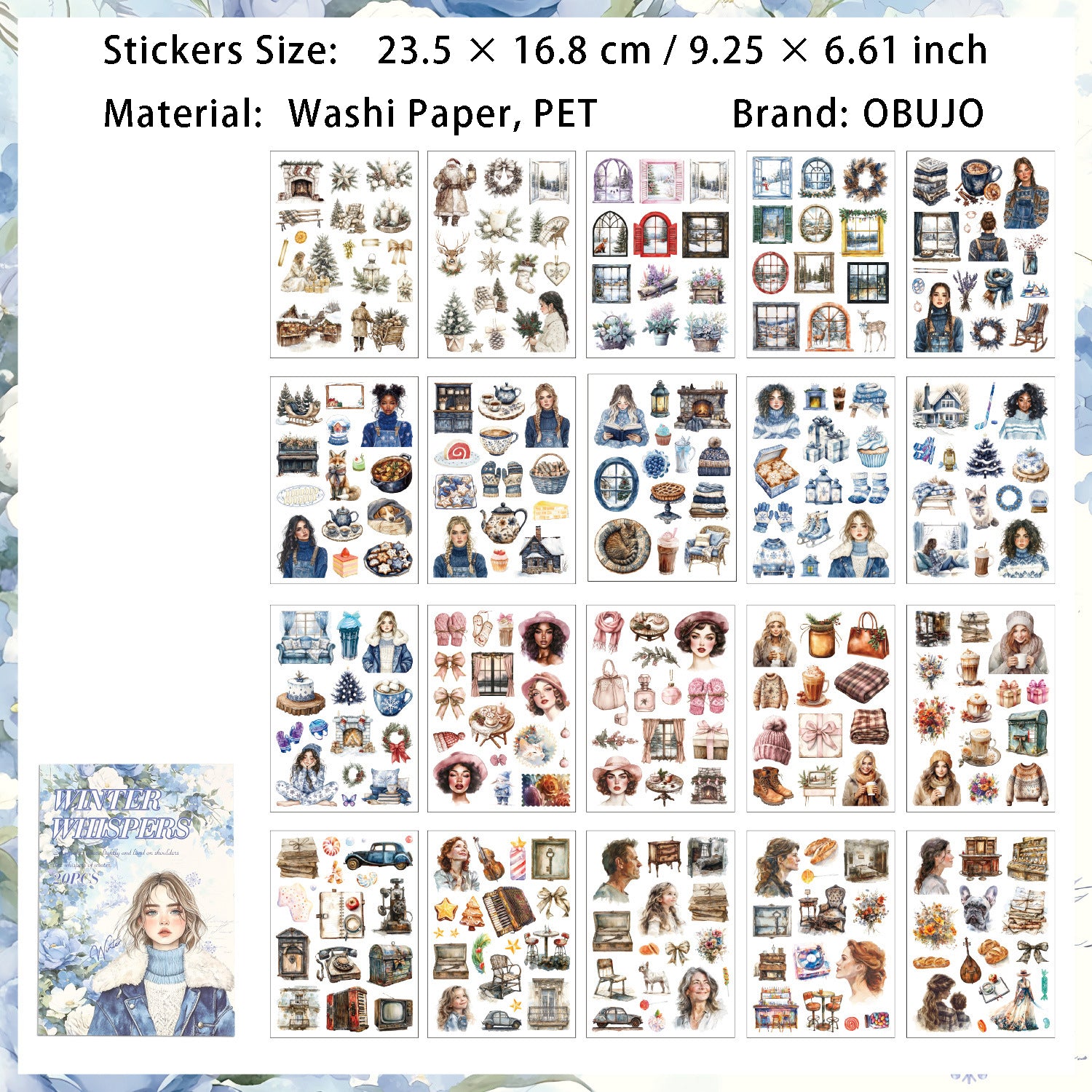 20 Sheets Vintage Journal Stickers Book HYSG