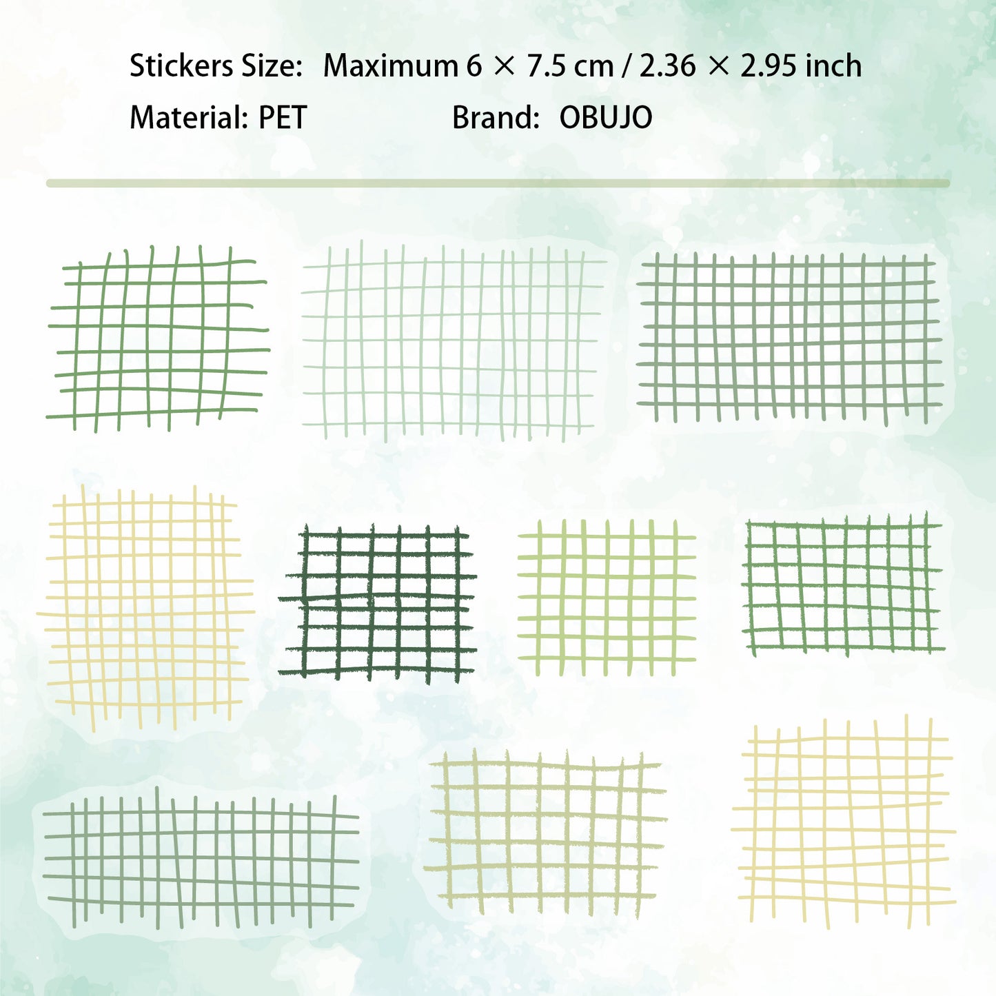 20 Pcs Watercolor Gird PET Stickers GYXL