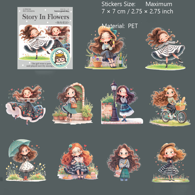 10 Pcs Cartoon Girl PET Stickers HCZGS