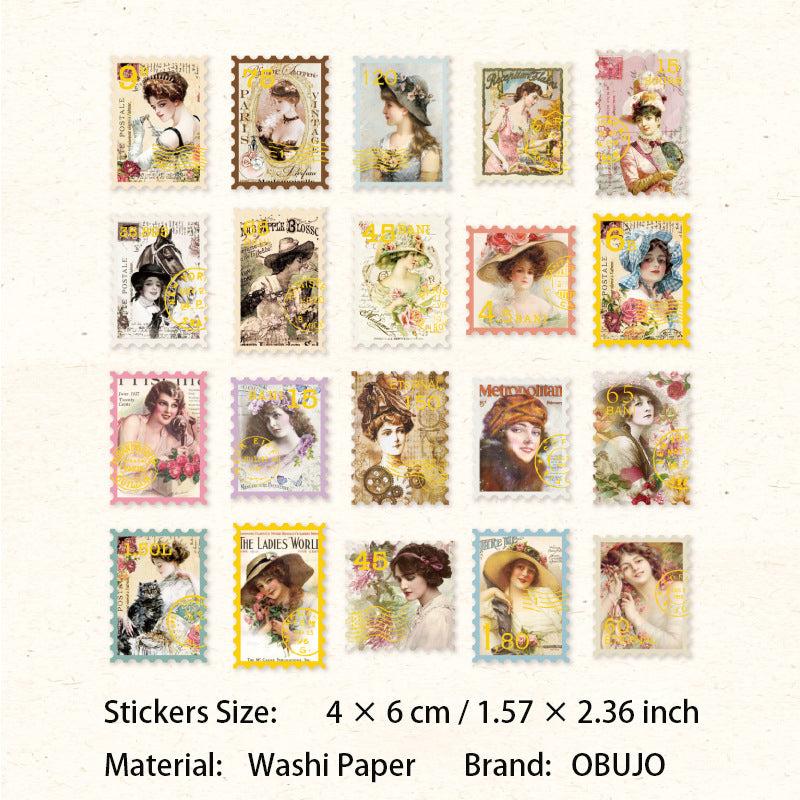 40 Pcs Vintage Post Stamp Washi Stickers YJLX