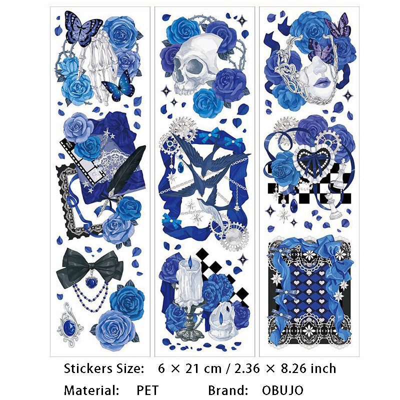 6 Pcs Rose Theme PET Stickers MGZS