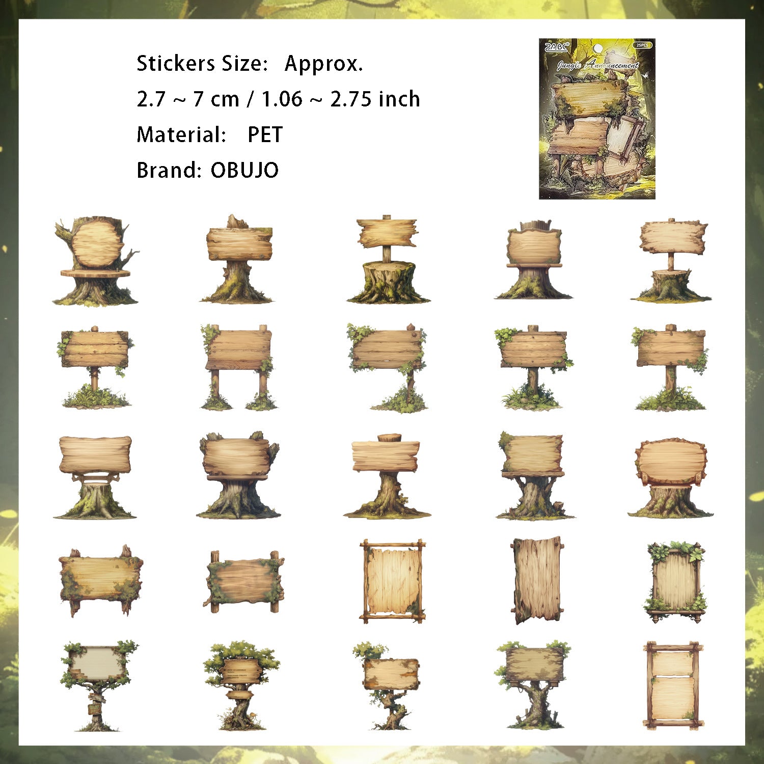 25 Pcs Wildland Theme PET Stickers LYMJ