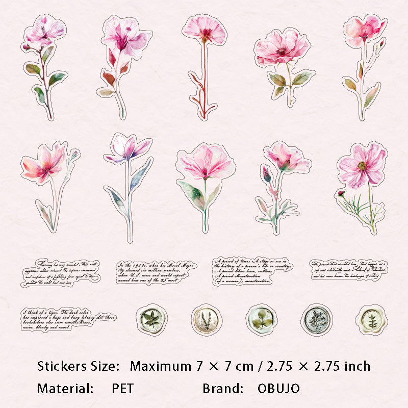 40 Pcs Pressed Flower and Wax Seal PET Stickers LMYZ