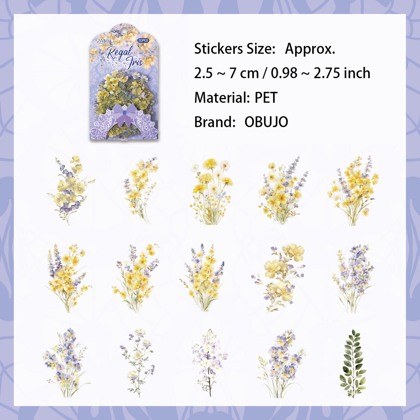 30 Pcs Watercolor Flower PET Stickers LBHY