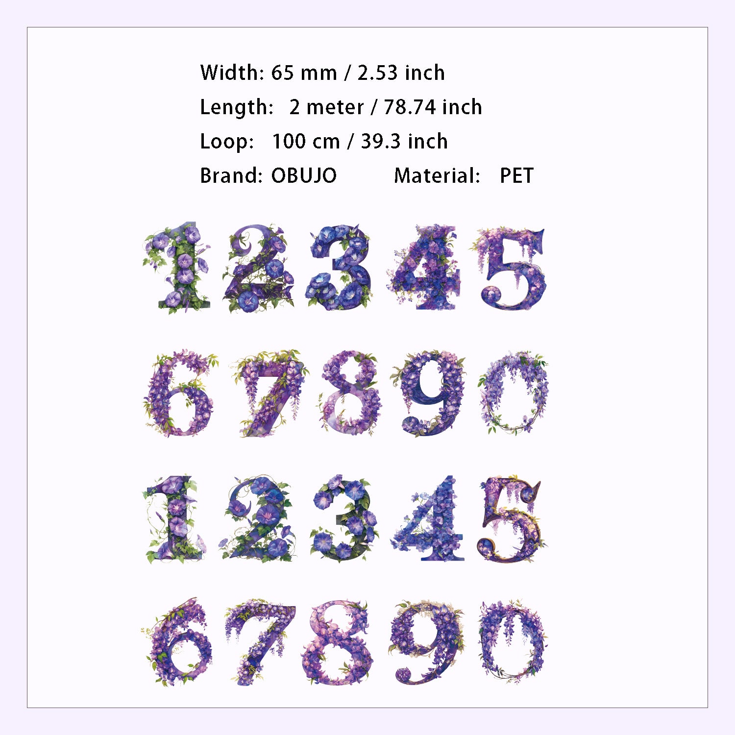 1 Roll Floral Letter Number PET Stickers Tape SZMM