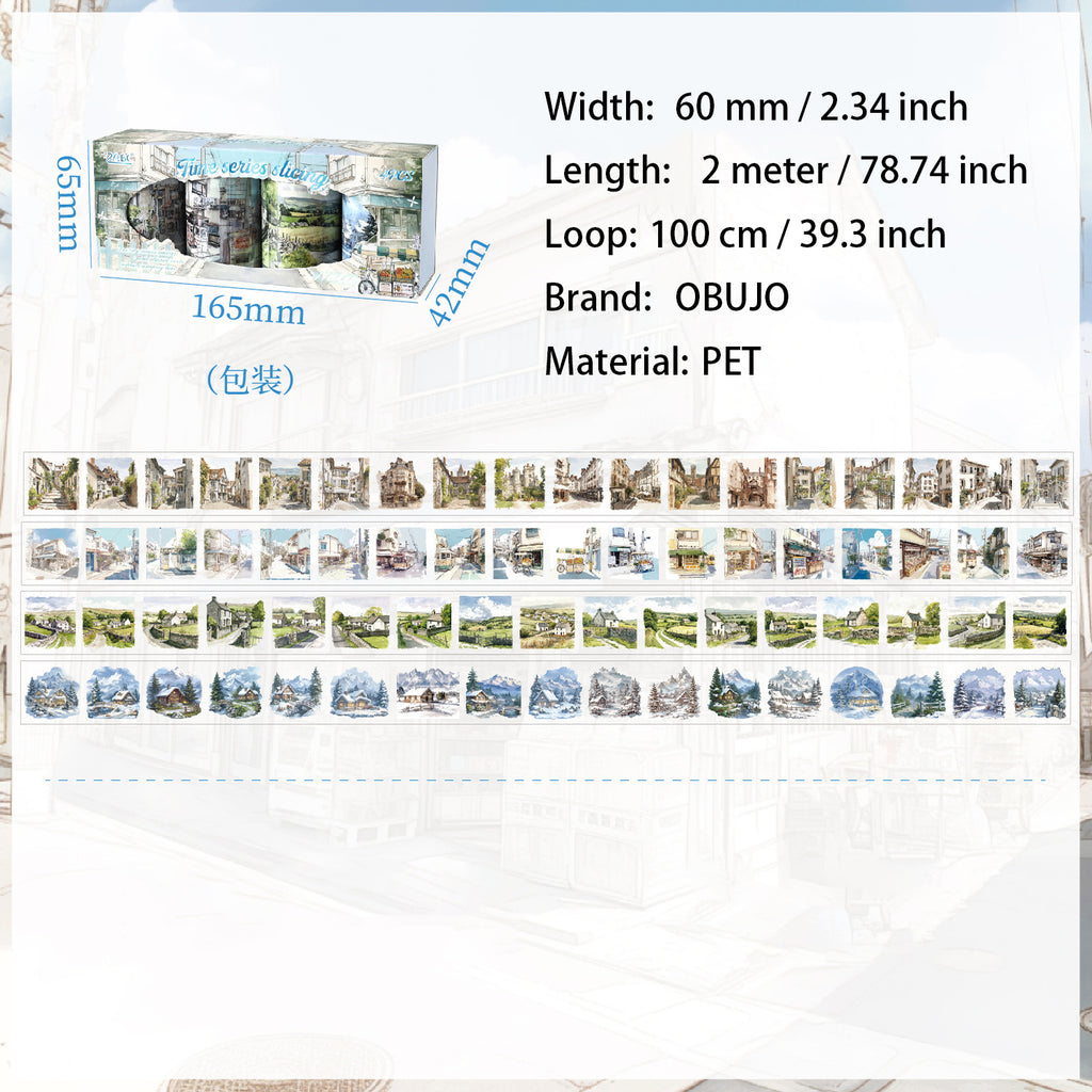 4 Rolls Seasonal Landscape PET Stickers Tapes Set SSFH