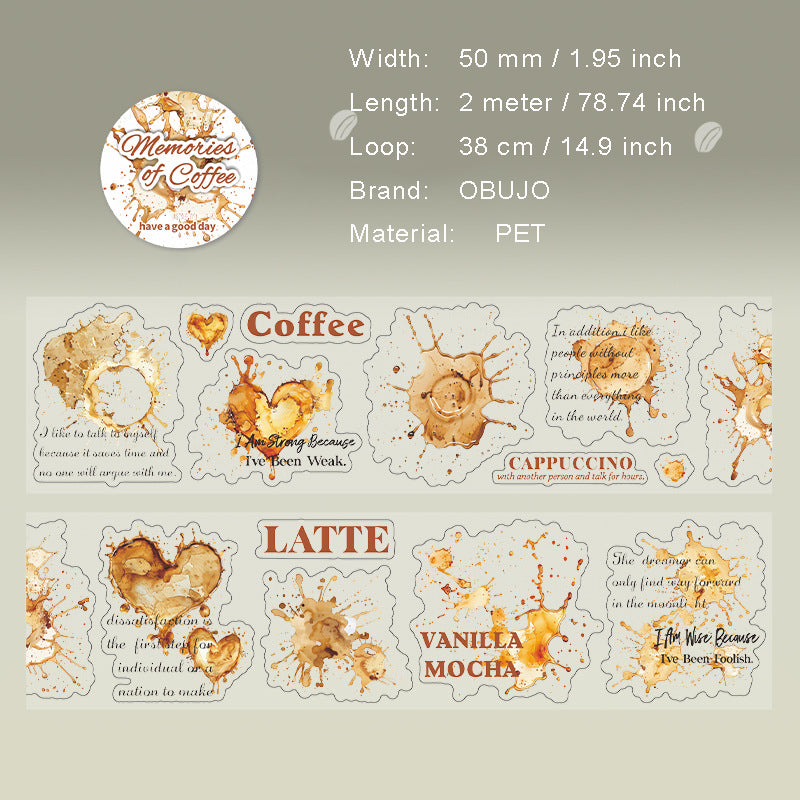 1 Roll Coffee Trace Theme PET Stickers Tape KFDJY