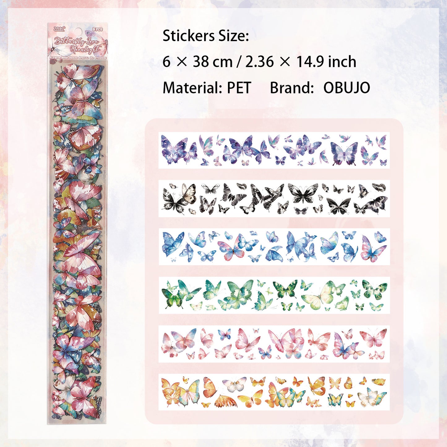 6 Sheets Flower PET Stickers HSJJ