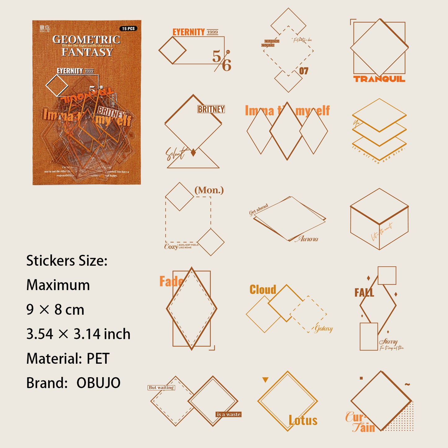 15 Pcs Geometric Patterned PET Stickers JHHX