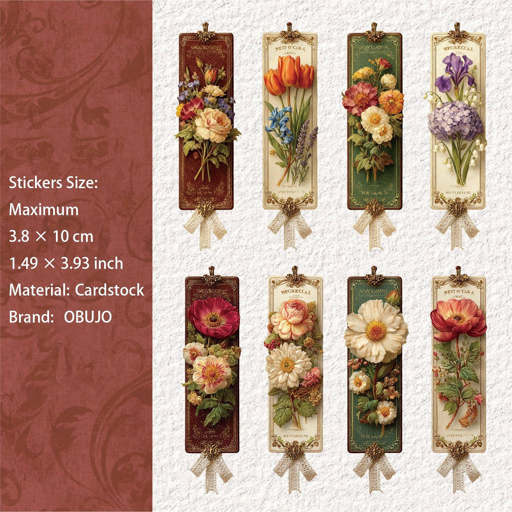 15 Pcs Vitnage Floral Cardstock Stickers SJXL