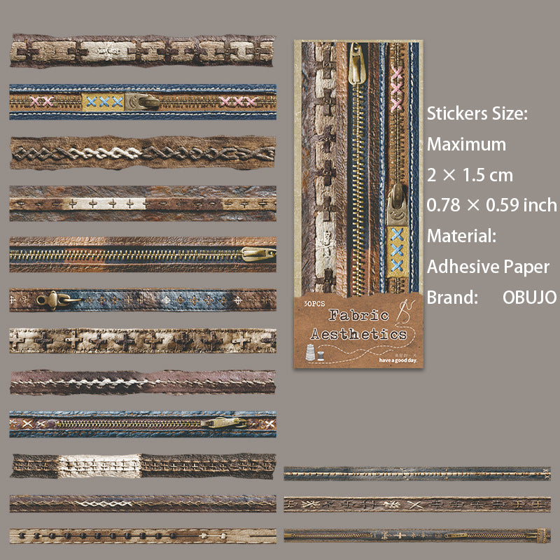 30 Pcs Fabric Themed Jouranl Stickers ZYMX