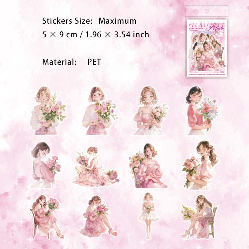 24 Pcs Flower Girl PET Stickers PHSN