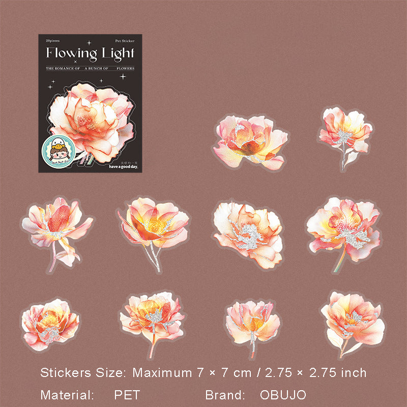 20 Pcs Silver Foil Flower PET Stickers LGHF