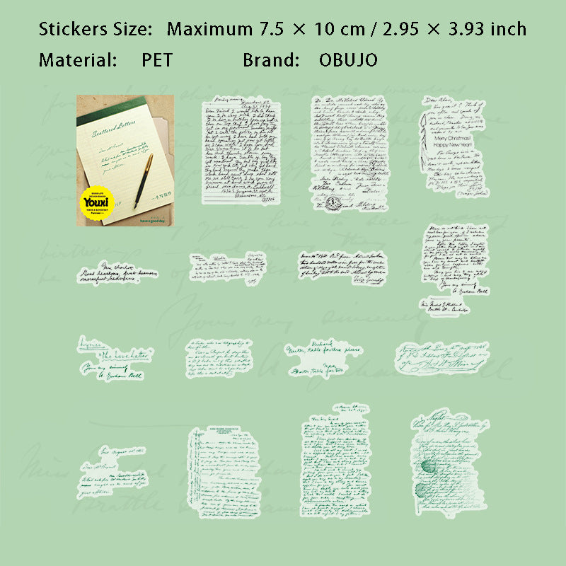 15 Pcs Vintage Letter PET Stickers BBXJ