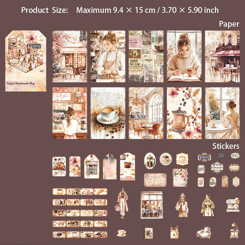45 Pcs Coffee Themed Journal Paper and Stickers Kit KFSZB