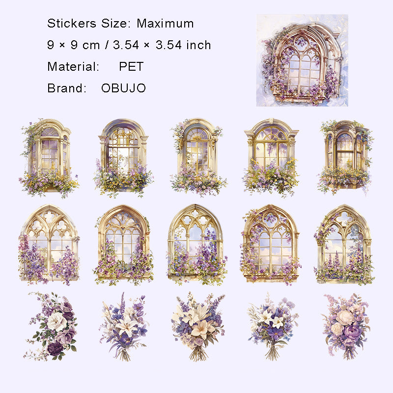 15 Pcs Flower Windows PET Stickers HCQM