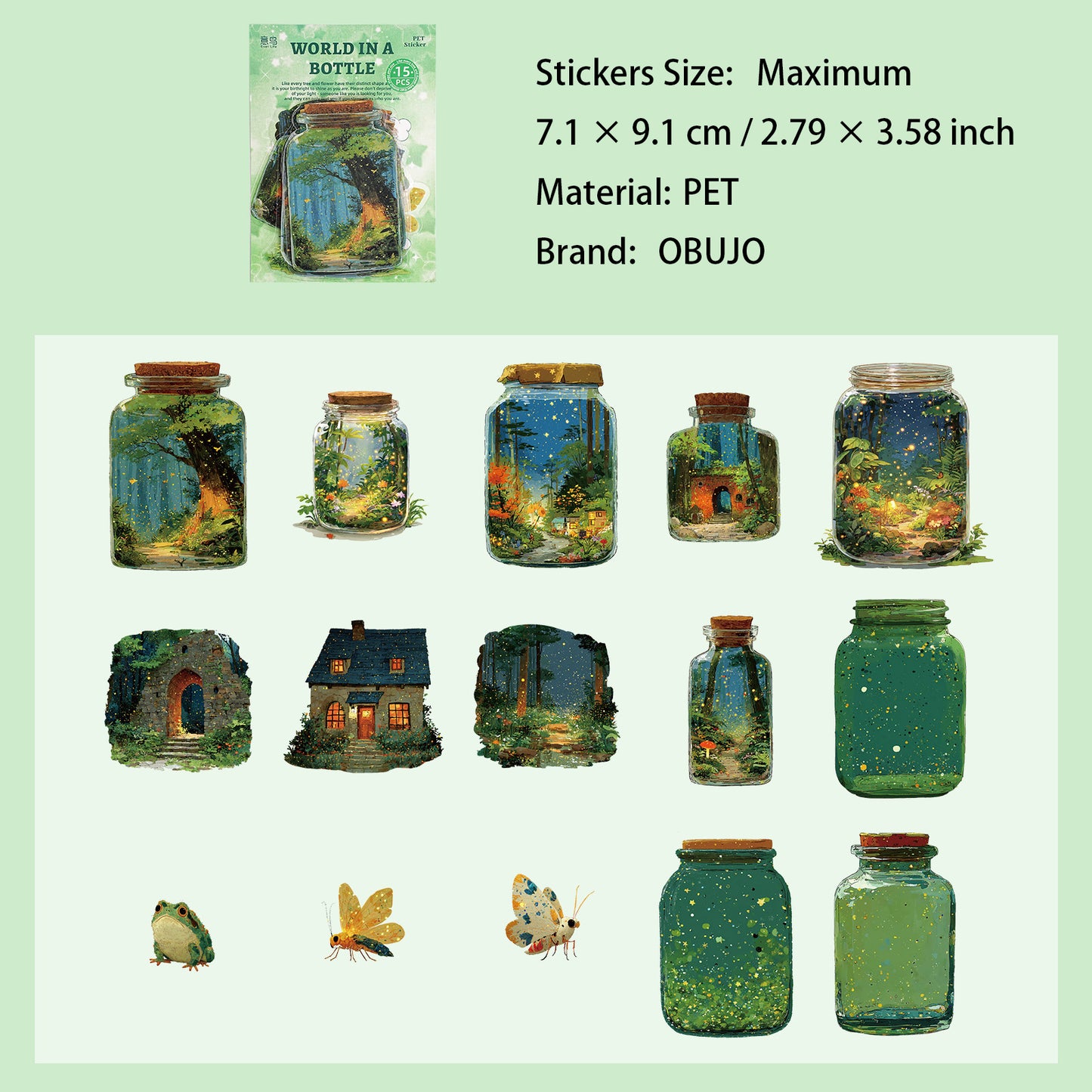 15 Pcs Season in Bottle PET Stickers PZSJ