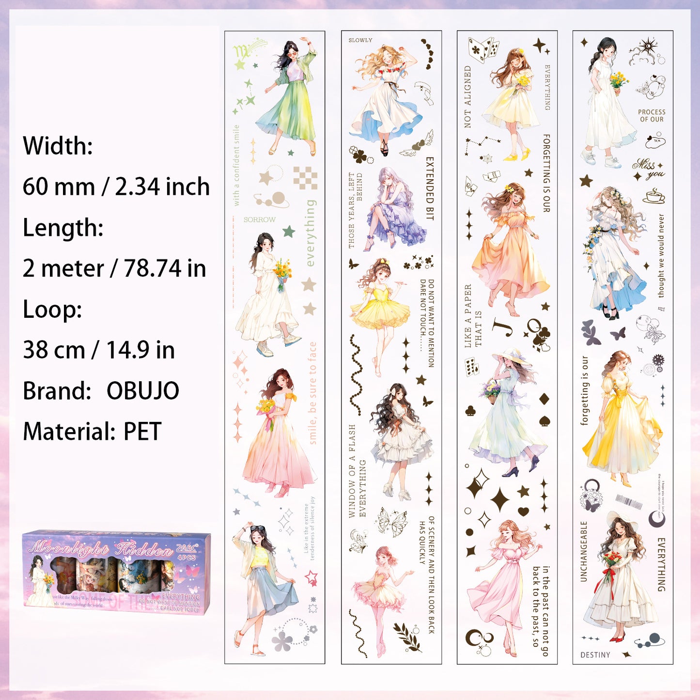 4 Rolls Cute Girl PET Tapes Set ZNLT
