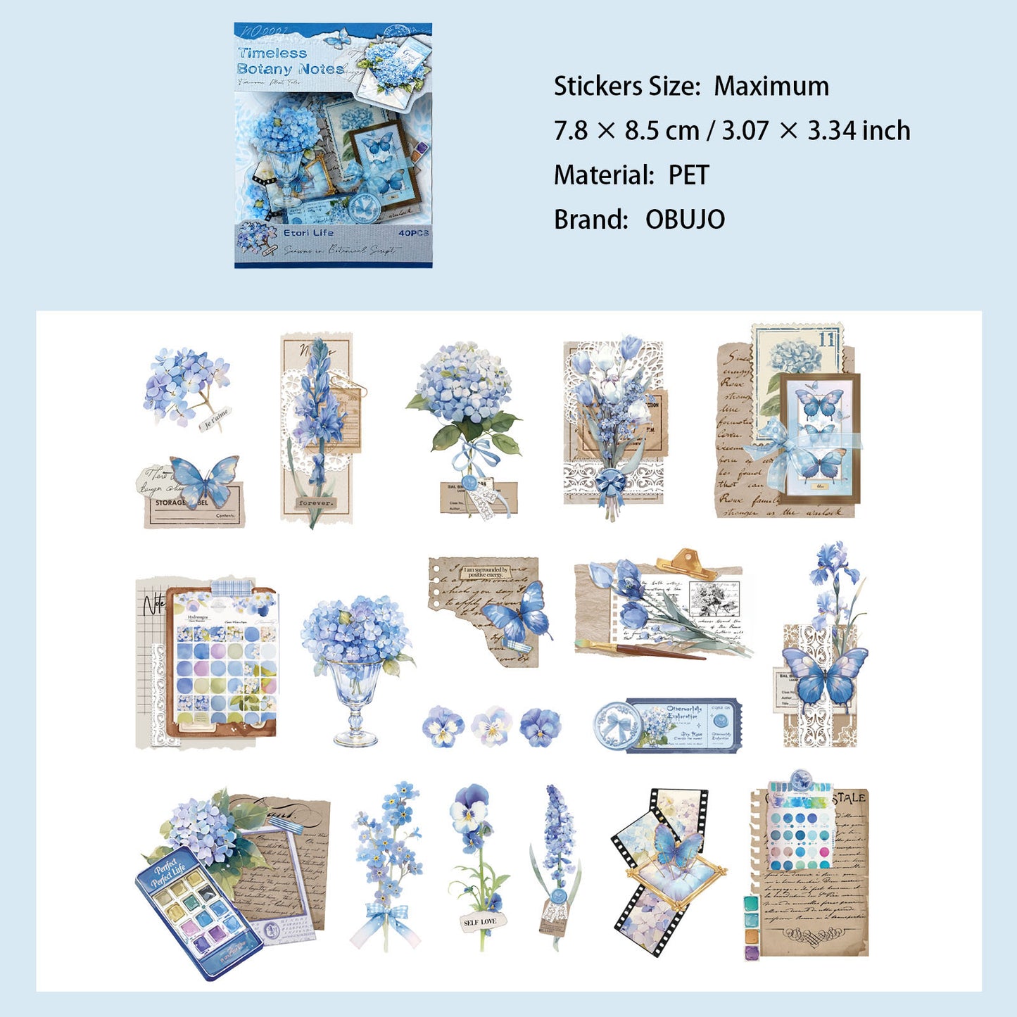 40 Pcs Leaf Flower Collage PET Stickers SGPZ