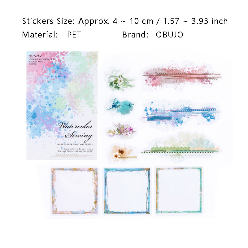 20 Pcs Watercolor Frame PET Stickers SCMTQ