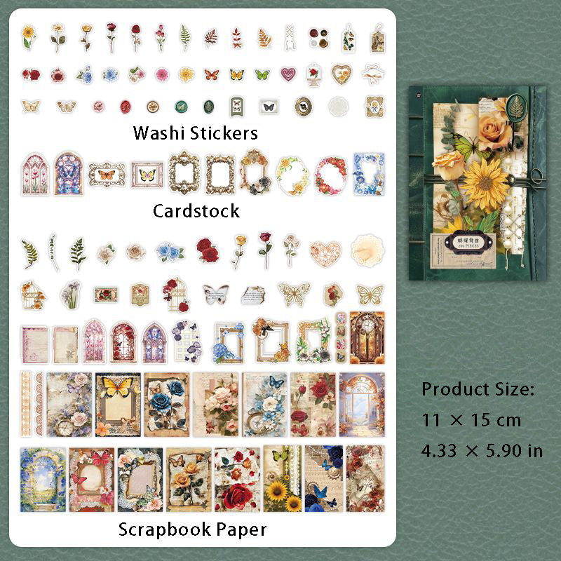 200 Pcs Junk Journal Paper and Stickers Kit BBJY