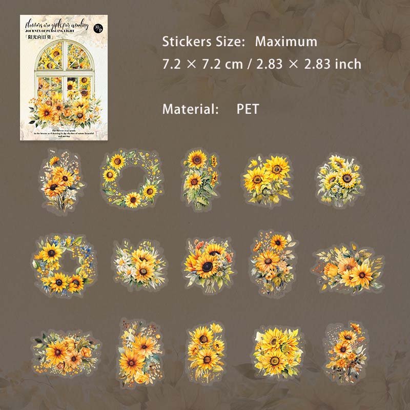 30 Pcs Sunflower Theme PET Stickers ZGZL