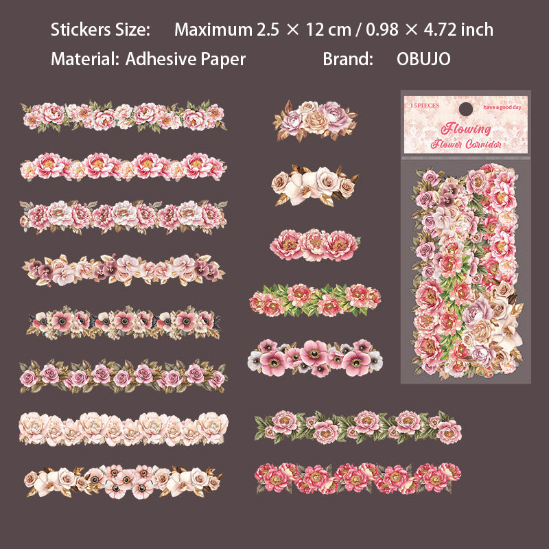 15 Pcs Vintage Flower Stickers LGHL
