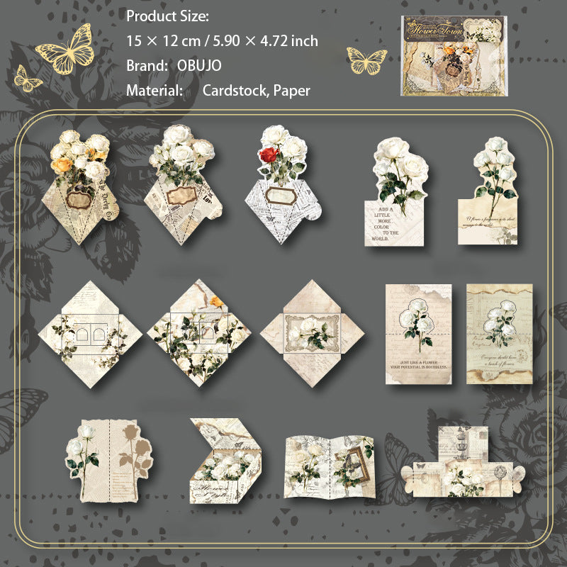 14 Pcs Flower Themed Cardstock and Envelope FHLX