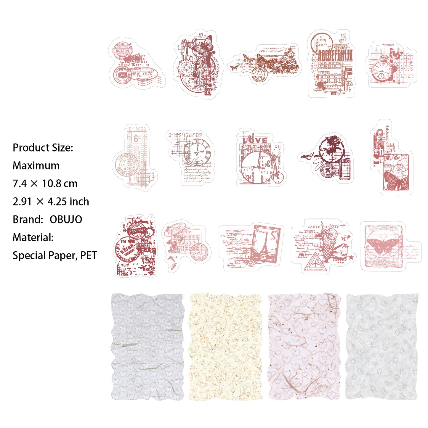 15 Pcs Embossed Paper and Collage Stickers DGXL