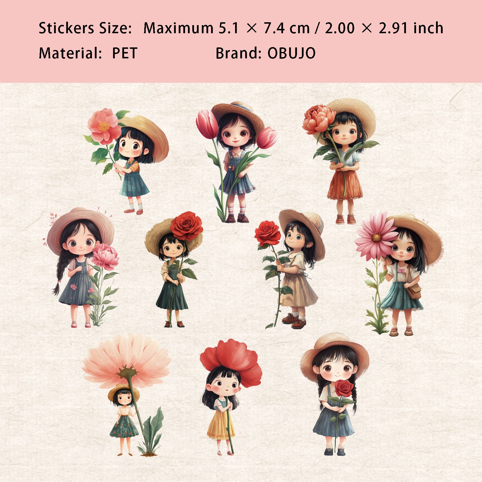 20 Pcs Little Flower Girl PET Stickers FRXL