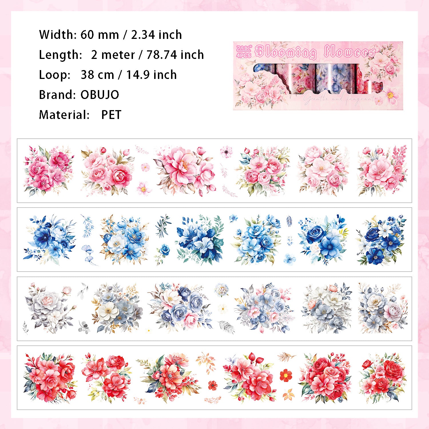 4 Rolls Flower PET Tape Set HTSY