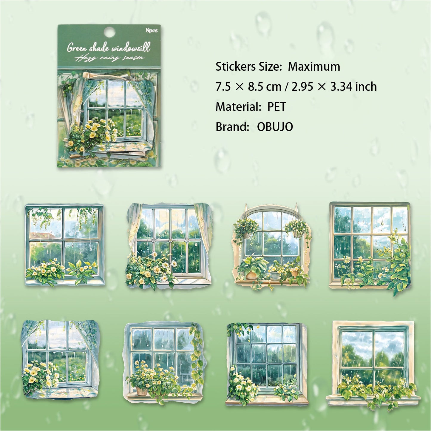 8 Pcs Rainy Season Landscape PET Stickers MLYJ
